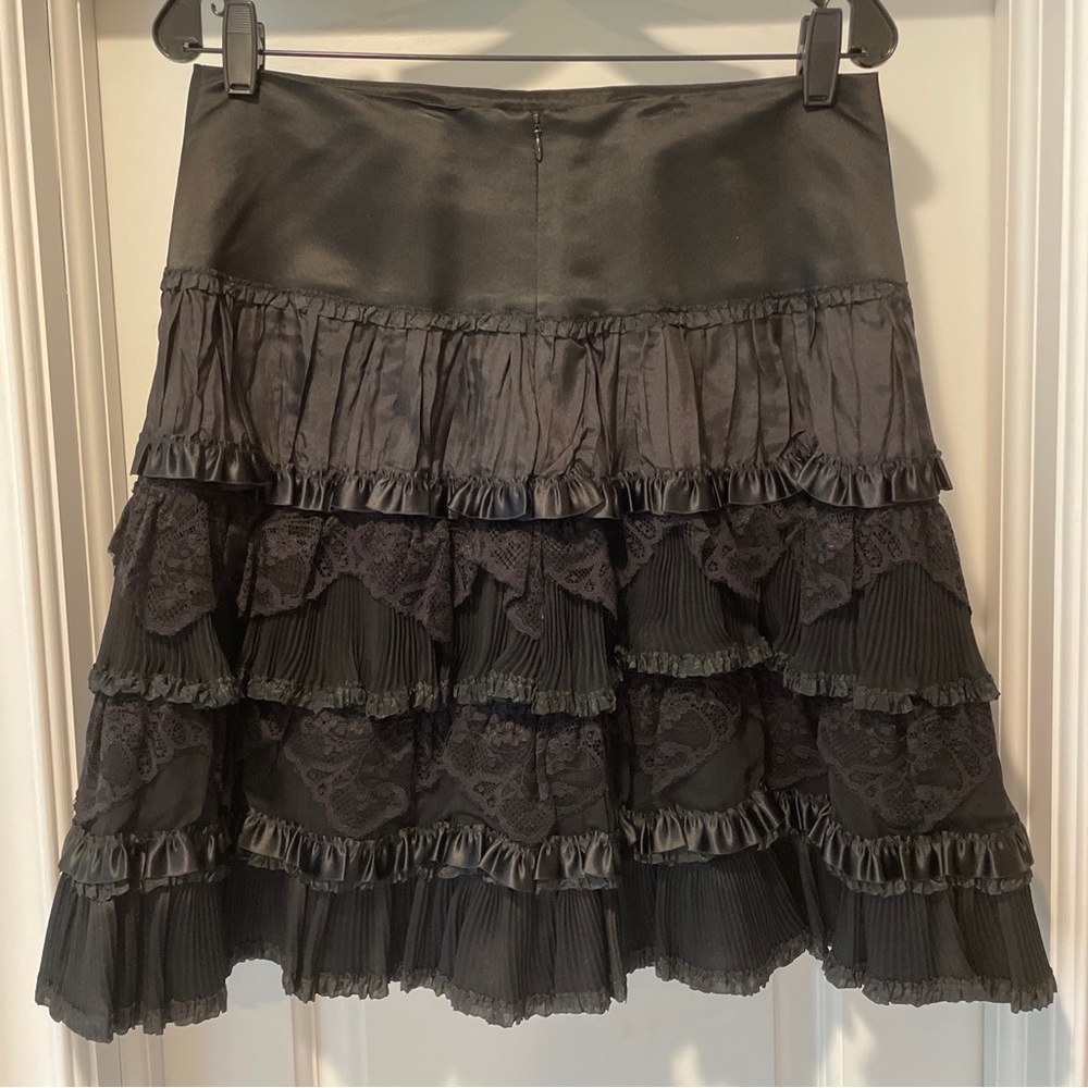 Nanette Lepore Silk skirt black ruffles lace sz 6 Lined